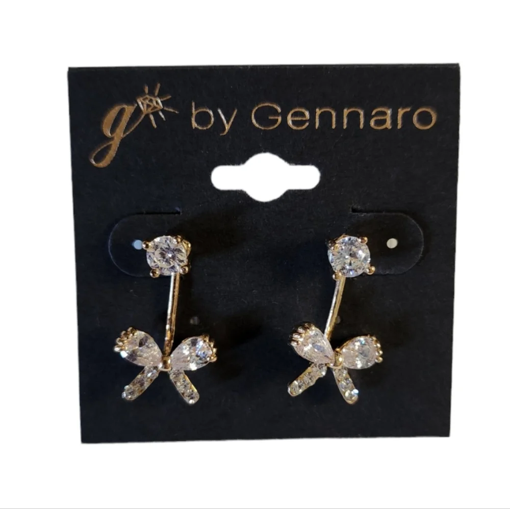 NWT G by Gennaro Gold Toned Butterfly Rhinestone Dangle Post Earrings